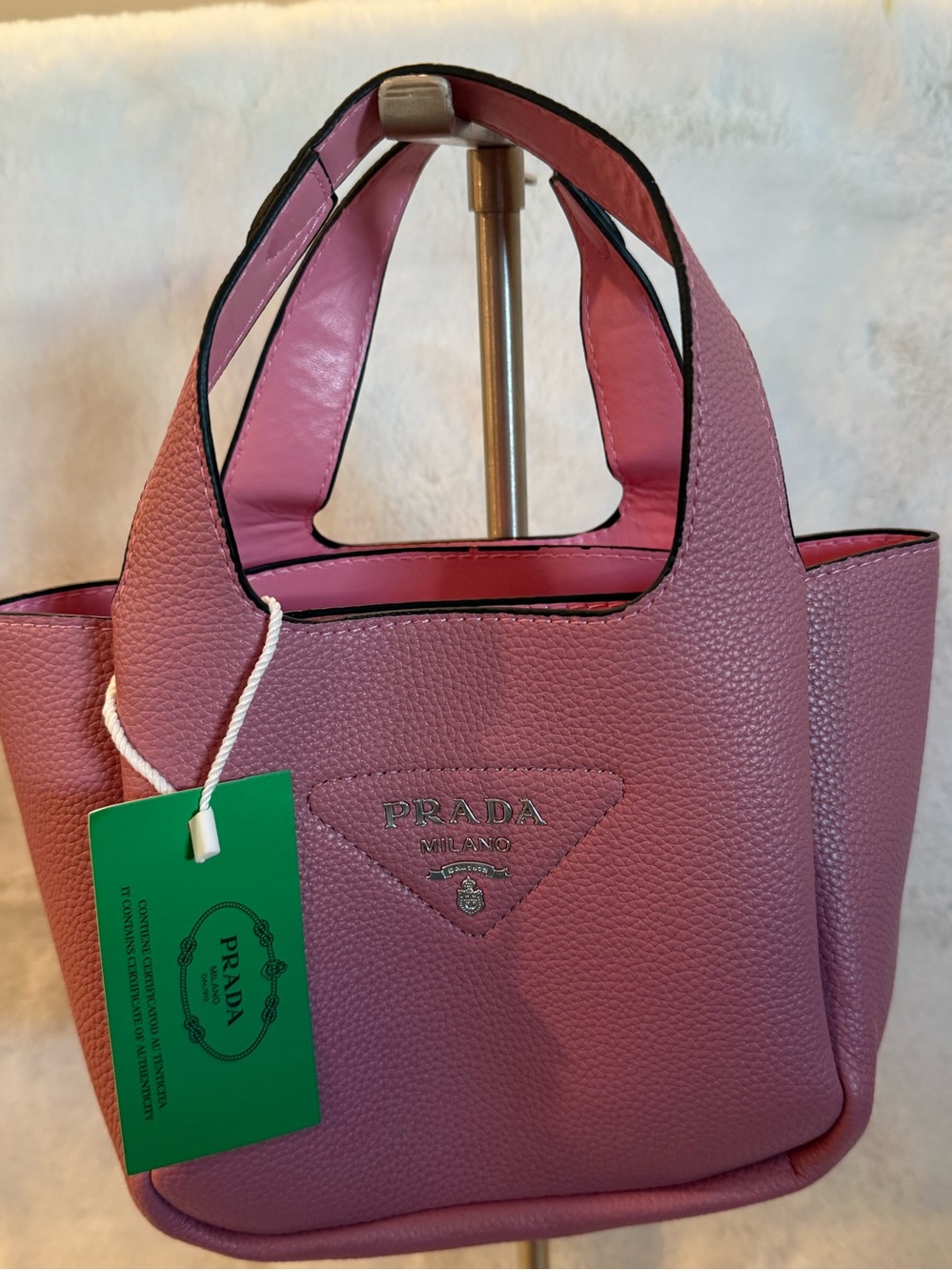 Source Unknown Mauve Pink Pebbled Leather Mini Tote with Triangle Logo